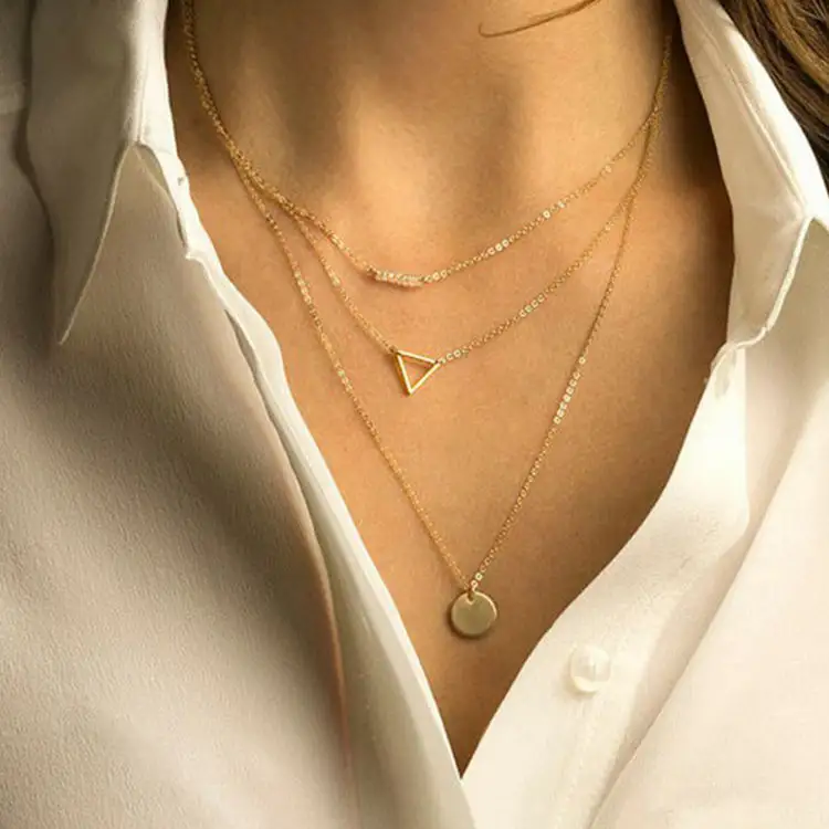 Yongze colar de jóias moderno, 3 camadas, estilo simples, liga de disco, delicado, declaração