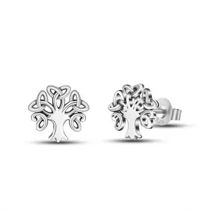 925 Sterling Silver Celtic <span class=keywords><strong>albero</strong></span> <span class=keywords><strong>della</strong></span> <span class=keywords><strong>vita</strong></span> trasparente Piccolo Orecchio Viti Prigioniere dell'orecchino - Product Image 1