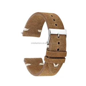 <span class=keywords><strong>Cinturino</strong></span> per Orologio in Vera <span class=keywords><strong>Pelle</strong></span> <span class=keywords><strong>Scamosciata</strong></span> Morbida 18/20/22mm Stile Retrò con Barrette a Sgancio Rapido Marrone - Product Image 1