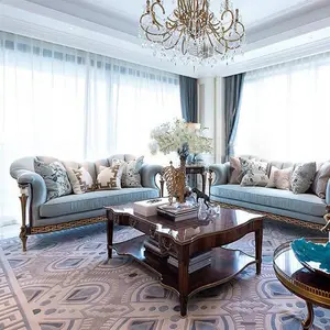Ensemble de canapés BISINI Noble Hand Curved <span class=keywords><strong>Louis</strong></span> Design Royal en tissu bleu clair pour salon, meubles BF08-YS006 - Product Image 1