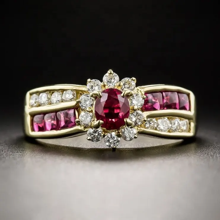 Ac039413 anel de prata esterlina 925, pedras de rubi, zircônia cristal vintage, joias de luxo para festa de noivado