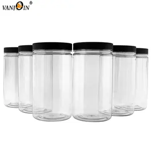 32 Unzen durchsichtige Plastik gläser mit schwarzen gerippten Deckeln BPA-freie Kanister in PET-Quart-Größe für die Aufbewahrung in Küche und Haushalt