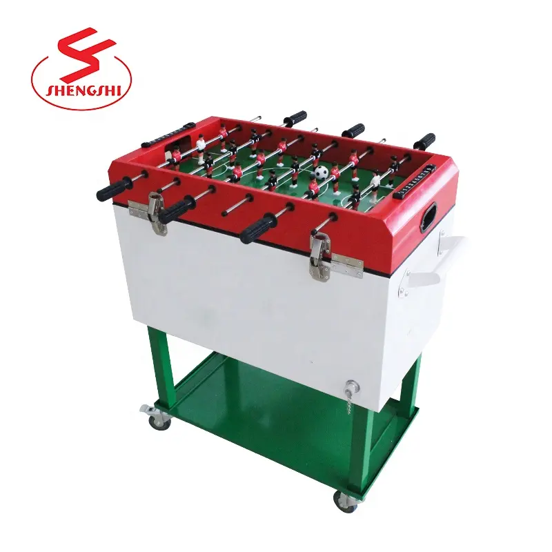 Caja refrigeradora de 65L, color blanco-rojo, a la moda, con carrito de hielo para juego de mesa de fútbol para uso doméstico