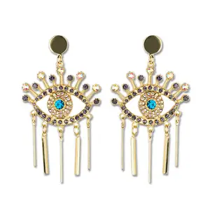 Latest Design Wholesale Evil Eyes Alloy Crystal Tassel Fashion Stylish Daily Life Earrings For Women