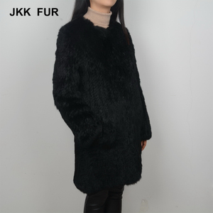 Punto grueso señora chaqueta de piel real mujeres piel de conejo auténtica señoras largas abrigo de invierno caliente - Product Image 4