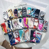공장 사용자 정의 60 색 인쇄 새틴 스카프 좁은 스카프 헤어 액세서리 도매 묶여 핸들 가방 능 직물 스카프
