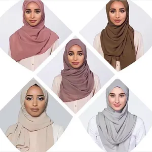 2020时尚设计穆斯林素色即时雪纺围巾女士头巾围巾