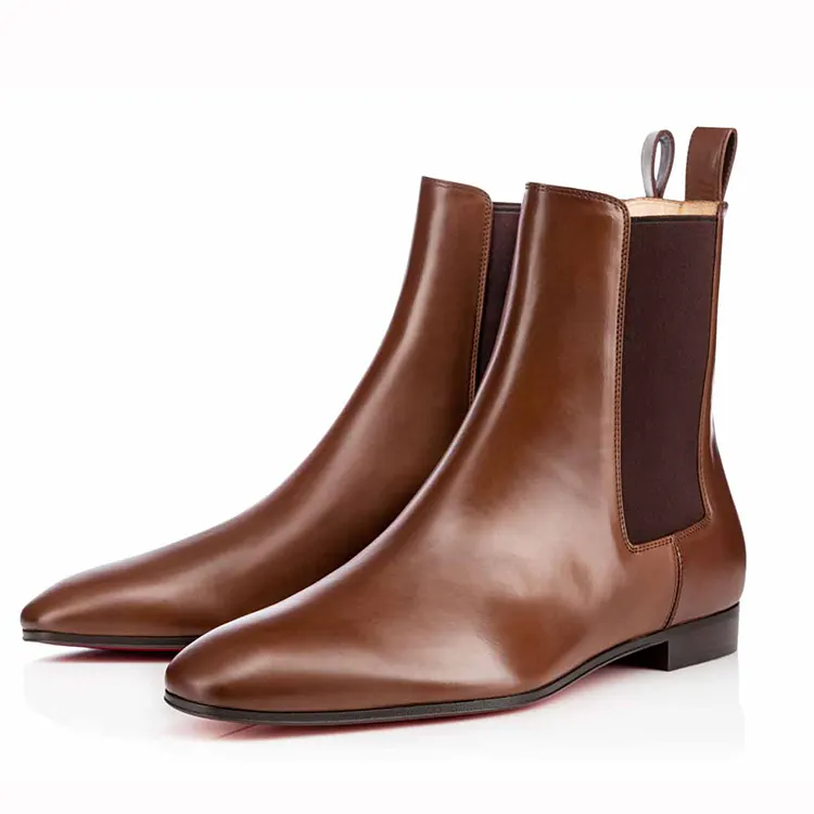 Fashion new design flat dress chelsea boots and elastic leather waterproof brown women ankle boots