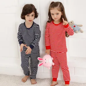 Yeşil Kırmızı Pamuk Spandex 2-7 Yıl Toptan Şerit Çocuk Noel Pijama