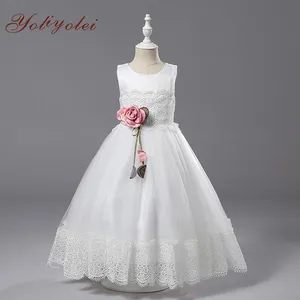 White Long Girl Flower Girl Dress Puffy Pageant Ball Gown Dress For Kid Prom