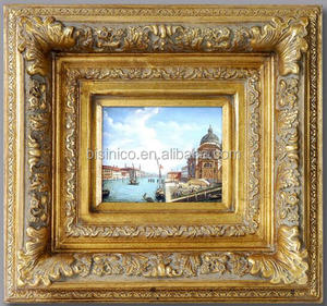 Cuadro de pintura enmarcado dorado de paisaje marino de diseño de lujo, pintura al óleo de talla de madera con marco - Product Image 5