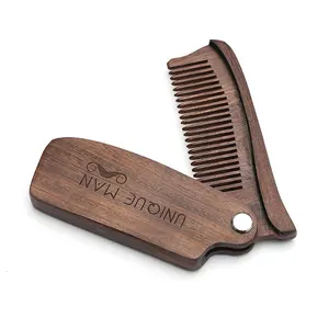 FQ Brand Wholesale OEM black wood beard comb pocket folding beard comb