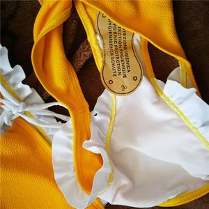 Tweedelige Set Vrouwen Geel Wit Kant Badpakken Bikini Badpak Badmode Beachwear - Product Image 3