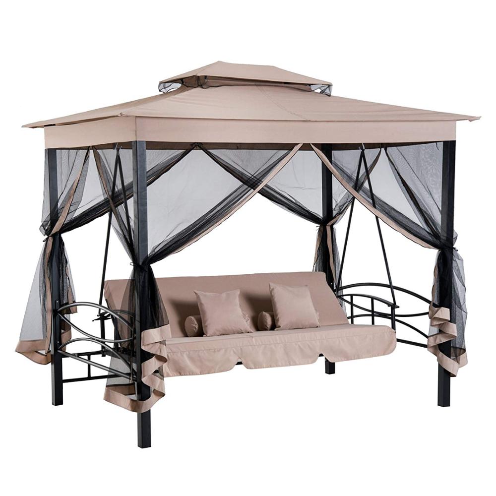 Kenyatta outdoor patio daybed canopy gazebo swing with mesh walls hotsell