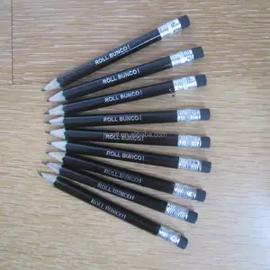 Personalized black wooden golf pencils with silver logo and ferrule