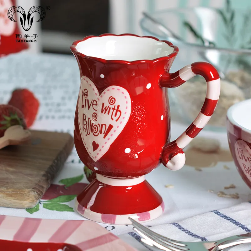 Taza de café creativa para pintar a mano, tazas de cerámica con forma de corazón para pareja de bodas