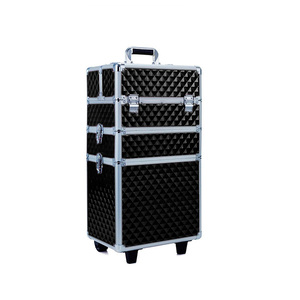 <span class=keywords><strong>Valise</strong></span> de beauté en aluminium noir avec logo personnalisé, antichoc, étanche, durable, 3 en 1, <span class=keywords><strong>valise</strong></span> à roulettes, trousse de maquillage, <span class=keywords><strong>valise</strong></span> de <span class=keywords><strong>coiffure</strong></span> - Product Image 4