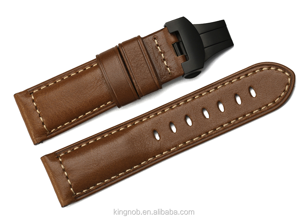 24mm En Acier Inoxydable Boucle Déployante Main Peau de Veau Bande de Montre en cuir