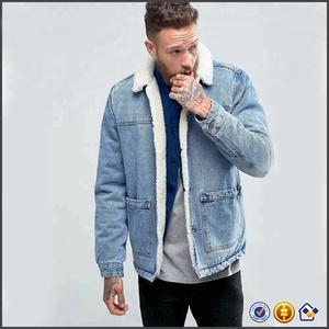 Veste en jean doublée en polaire avec patte de boutonnage KY, surpiqûres contrastées couleur tabac, pour homme, lavage bleu élégant, vestes chaudes pour homme, hiver - Product Image 2