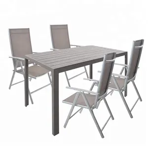 现代新款餐厅户外铝制家具 5 件天井花园餐具配长方形餐桌