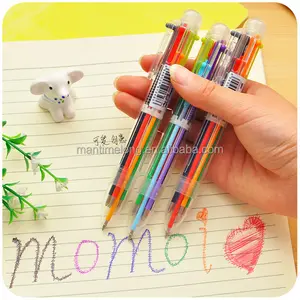 South Korea creative stationery cute multicolor ballpoint pen transparent multi-function push colored pen with 6 refills