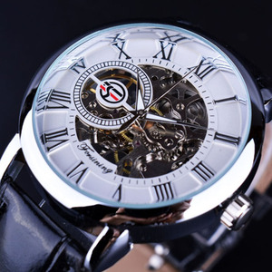 Forsining-Relojes de pulsera para hombre, reloj masculino de pulsera, con esfera de esqueleto, mecanismo mecánico de mano preciso, correa de cuero de lujo, barato
