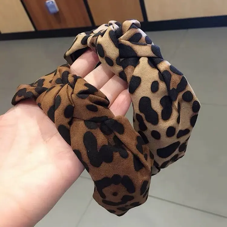 Etnico Larga Fascia Dei Capelli Accessori Per Capelli del Nodo Dell'arco Della Stampa Del Leopardo Della Fascia Delle Donne