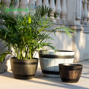 Jardinière <span class=keywords><strong>en</strong></span> plastique <span class=keywords><strong>en</strong></span> forme de demi-tonneau de whisky, design <span class=keywords><strong>en</strong></span> <span class=keywords><strong>bois</strong></span>, grande décoration d'extérieur, <span class=keywords><strong>pour</strong></span> les herbes - Product Image 2