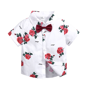 Floreale Shirt con fiocco + Pantaloni Rossi + cintura Bello <span class=keywords><strong>abbigliamento</strong></span> per bambini <span class=keywords><strong>3</strong></span> pcs di estate dei ragazzi dei vestiti set commercio all'ingrosso - Product Image 5