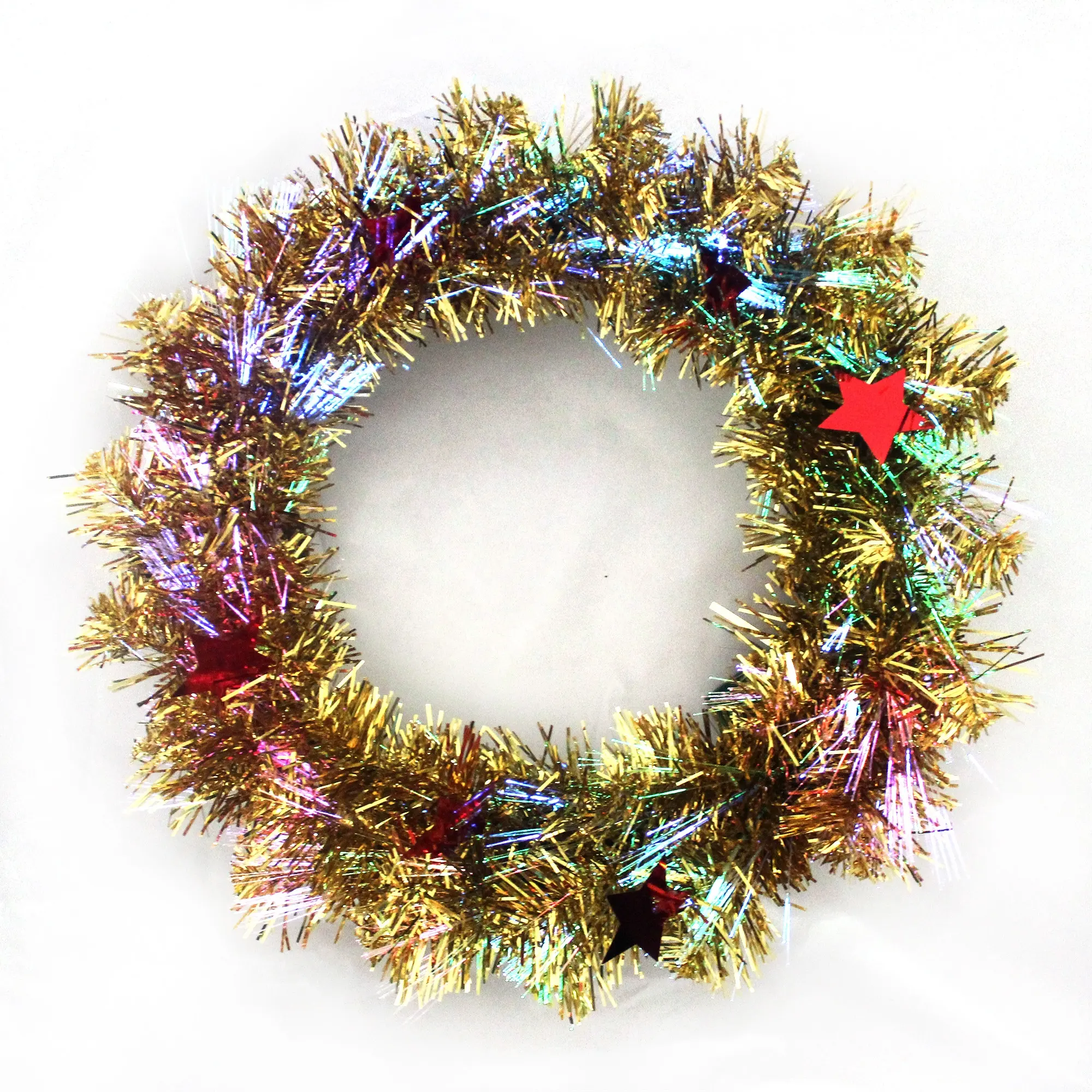 Guirlandas de natal de fibra óptica de ouro com decoração/Led de fibra óptica grinalda do natal/guirlandas De natal de Plástico