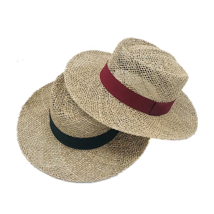 Frauen Männer Unisex Style Seegras Natural Straw Boater Beach Sonnenhut