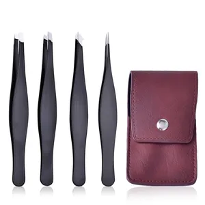 Custom logo makeup & tools professional stainless steel eyebrow extension tweezers eyebrow tweezers set with case