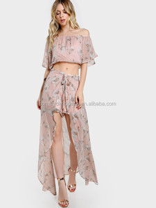 Impresión floral del hombro cosecha y pantalones cortos a juego conjunto fabricación al por mayor moda mujeres ropa (TA4108SS) - Product Image 2