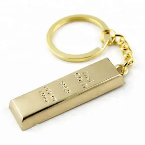 New Custom Design Stamping Zinc Alloy Bullion Keychain Popular Gold Bar Shaped Keychain