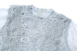 Abito primaverile a maniche lunghe da <span class=keywords><strong>donna</strong></span> con cuciture in pizzo con motivo a tinta unita stile Casual lungo fino al pavimento per il temperamento femminile - Product Image 3