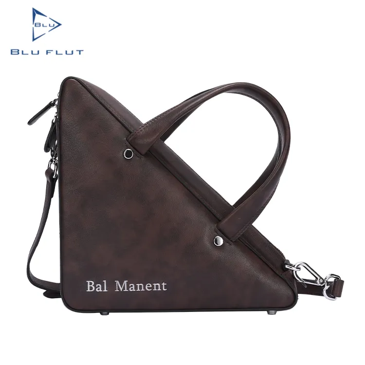 Blu Flut tam tahıl deri kadın çanta özel tasarım üçgen tote bayanlar omuz çantaları