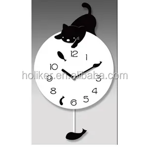 Venda quente engraçado design acrílico relógio gato para crianças da parede da sala decor
