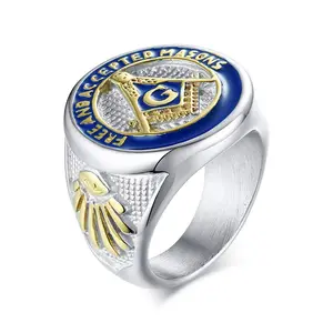 Fashion stainless steel custom design masonic signet ring for men