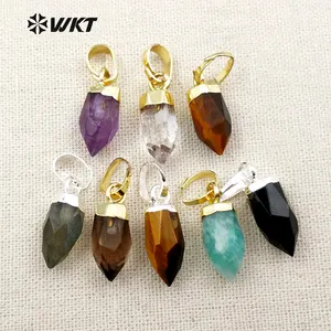 WT-P1307 Natural Amazonite Amethyst! Wholesale Lovely Natural Gold Silver Plated Electroplate Bullet Point Stone Pendant