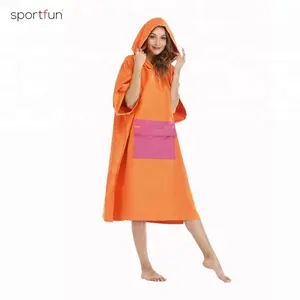 Serviette de plage, poncho de surf en microfibre avec capuche, poche stable, pour surf