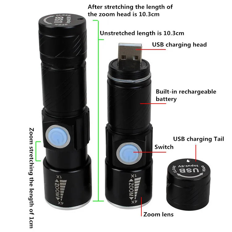 Новый высокомощный мини перезаряжаемый USB фонарик микро светодиодный фонарик мини плоский светодиодный фонарик