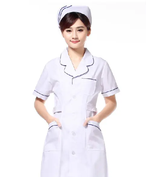 女性の白い空白のポリコットン病院看護師の制服ドレス