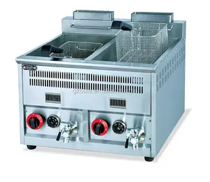 OUTE Series Commercial counter Top Potato Chips Double Tank Gas Fryer Machine 16L+16L