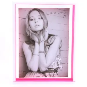 Acrylic Magnetic Photo/Picture Frame in White+Neon Pink Outer Frame 5*7"