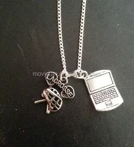 Teen Wolf Inspired Sterek Stiles Stilinski Laptop Lacrosse Charm Necklace in silver