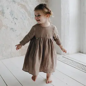 Льняное платье для маленьких девочек с длинными рукавами в стиле бохо