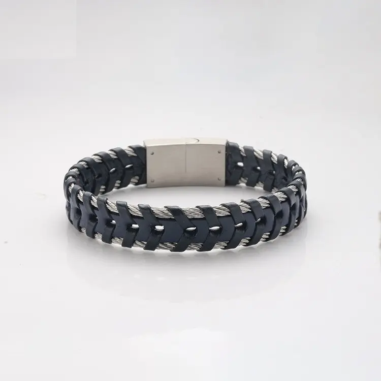 2023 Men Luxury Custom Jewelry Leather bracelet With Stainless Steel Hook