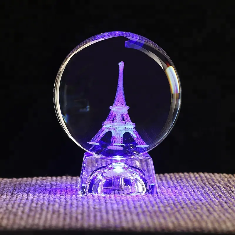 Hot Sale 80ミリメートルPersonalized K9 3d Engraved Crystal Balls Snow Globe Ball Spheres Gift With Led Base