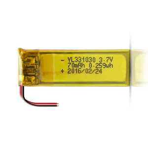 충전식 3.7V 70mAh lipo 배터리 331030 작은 리튬 이온 폴리머 배터리