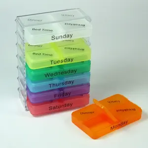 Toptan 7 gün renkli hap kutusu-Yeni tasarım renkli 7 gün plastik haftalık hap kutusu, hap kutusu, vitamin kutusu
